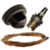 Brown Bakelite Ceiling Pendant Kit with B22 Brass Lampholder and Antique Gold Flex