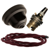 Brown Bakelite Ceiling Pendant Kit with B22 Brass Lampholder and Rich Burgundy Flex