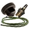 Brown Bakelite Ceiling Pendant Kit with B22 Brass Lampholder and Green Flex