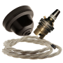 Brown Bakelite Ceiling Pendant Kit with B22 Brass Lampholder and Linen Flex