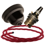 Brown Bakelite Ceiling Pendant Kit with B22 Brass Lampholder and Bright Red Flex