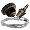 Brown Bakelite Ceiling Pendant Kit with B22 Brass Lampholder and Silver Flex