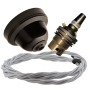 Brown Bakelite Ceiling Pendant Kit with B22 Brass Lampholder and Silver Flex