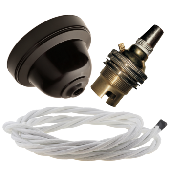 Brown Bakelite Ceiling Pendant Kit with B22 Brass Lampholder and White Flex