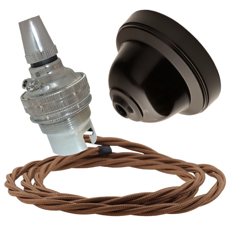 Brown Bakelite Ceiling Pendant Kit with B22 Silver Nickel Lampholder and Bronze Flex Brown Bakelite Ceiling Pendant Kit with B22 Silver Nickel Lampholder and Bronze Flex