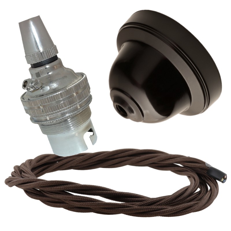 Brown Bakelite Ceiling Pendant Kit with B22 Silver Nickel Lampholder and Mocha Brown Flex Brown Bakelite Ceiling Pendant Kit with B22 Silver Nickel Lampholder and Mocha Brown Flex