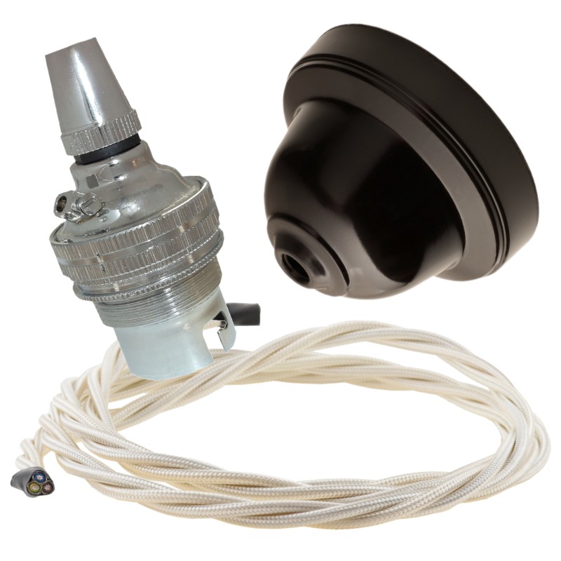 Brown Bakelite Ceiling Pendant Kit with B22 Silver Nickel Lampholder and Classic Ivory Flex Brown Bakelite Ceiling Pendant Kit with B22 Silver Nickel Lampholder and Classic Ivory Flex