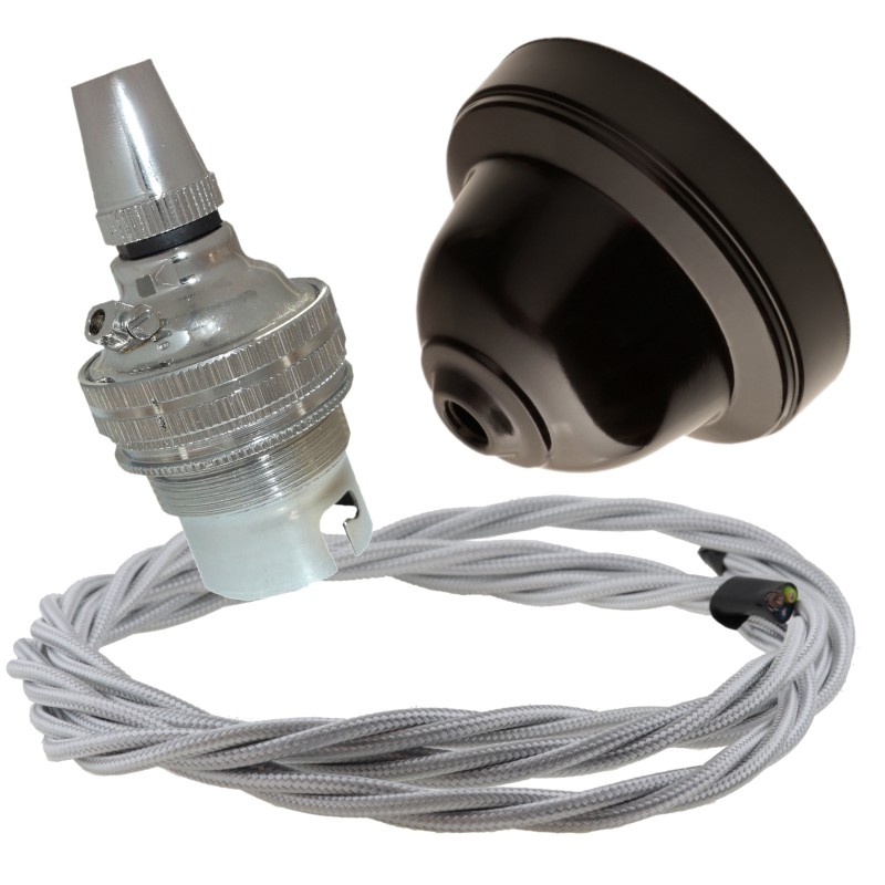 Brown Bakelite Ceiling Pendant Kit with B22 Silver Nickel Lampholder and Silver Flex Brown Bakelite Ceiling Pendant Kit with B22 Silver Nickel Lampholder and Silver Flex
