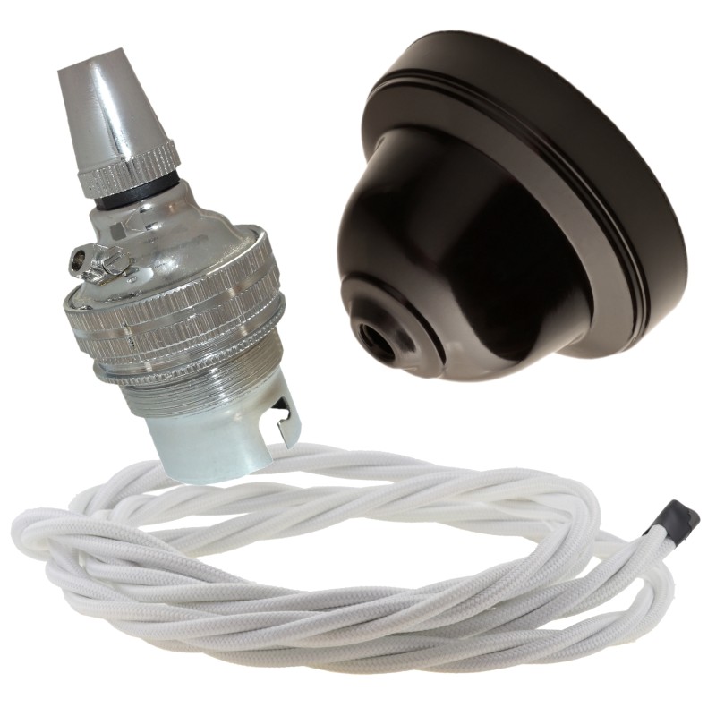 Brown Bakelite Ceiling Pendant Kit with B22 Silver Nickel Lampholder and White Flex Brown Bakelite Ceiling Pendant Kit with B22 Silver Nickel Lampholder and White Flex