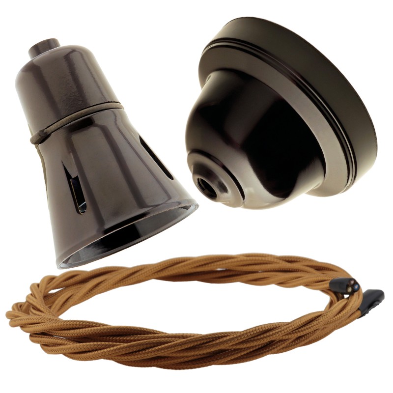 Brown Bakelite Ceiling Pendant Kit with Brown Traditional Lampholder and Black Flex Brown Bakelite Ceiling Pendant Kit with Brown Traditional Lampholder and Black Flex