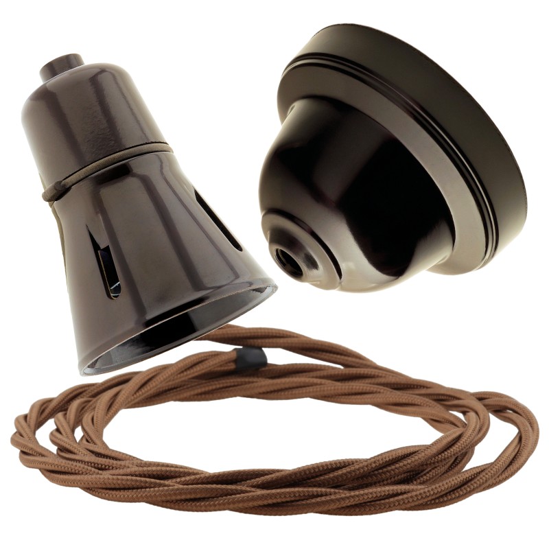 Brown Bakelite Ceiling Pendant Kit with Brown Traditional Lampholder and Bronze Flex Brown Bakelite Ceiling Pendant Kit with Brown Traditional Lampholder and Bronze Flex
