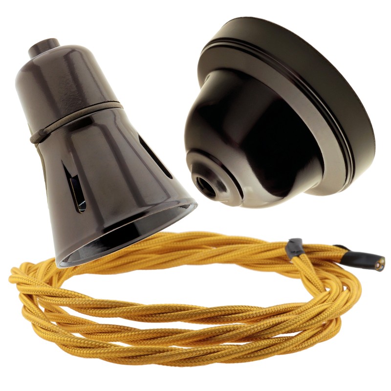 Brown Bakelite Ceiling Pendant Kit with Brown Traditional Lampholder and Gold Flex Brown Bakelite Ceiling Pendant Kit with Brown Traditional Lampholder and Gold Flex