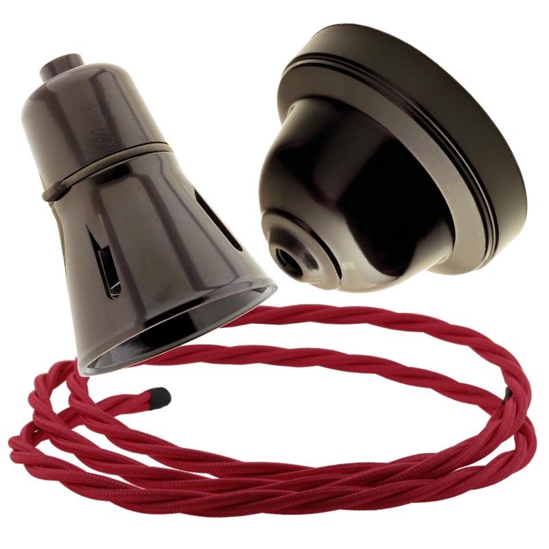Brown Bakelite Ceiling Pendant Kit with Brown Traditional Lampholder and Bright Red Flex Brown Bakelite Ceiling Pendant Kit with Brown Traditional Lampholder and Bright Red Flex