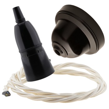 Brown Bakelite Ceiling Pendant Kit with B22 Black Bakelite Lampholder and Classic Ivory Flex