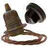Pendant Kit with Brown Bakelite Ceiling cup E27 Antique Brass Finish Lampholder and Bronze Flex Pendant Kit with Brown Bakelite Ceiling cup E27 Antique Brass Finish Lampholder and Bronze Flex