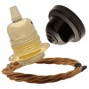 Pendant Kit with Brown Bakelite Ceiling cup E27 Polished Brass Finish Lampholder and Antique Gold Flex Pendant Kit with Brown Bakelite Ceiling cup E27 Polished Brass Finish Lampholder and Antique Gold Flex