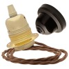 Pendant Kit with Brown Bakelite Ceiling cup E27 Polished Brass Finish Lampholder and Bronze Flex Pendant Kit with Brown Bakelite Ceiling cup E27 Polished Brass Finish Lampholder and Bronze Flex