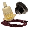 Pendant Kit with Brown Bakelite Ceiling cup E27 Polished Brass Finish Lampholder and Rich Burgundy Flex Pendant Kit with Brown Bakelite Ceiling cup E27 Polished Brass Finish Lampholder and Rich Burgundy Flex