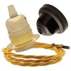 Pendant Kit with Brown Bakelite Ceiling cup E27 Polished Brass Finish Lampholder and Gold Flex Pendant Kit with Brown Bakelite Ceiling cup E27 Polished Brass Finish Lampholder and Gold Flex