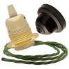 Pendant Kit with Brown Bakelite Ceiling cup E27 Polished Brass Finish Lampholder and Green Flex Pendant Kit with Brown Bakelite Ceiling cup E27 Polished Brass Finish Lampholder and Green Flex