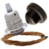 Pendant Kit with Brown Bakelite Ceiling cup E27 Silver Nickel Finish Lampholder and Antique Gold Flex Pendant Kit with Brown Bakelite Ceiling cup E27 Silver Nickel Finish Lampholder and Antique Gold Flex