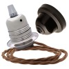 Pendant Kit with Brown Bakelite Ceiling cup E27 Silver Nickel Finish Lampholder and Bronze Flex Pendant Kit with Brown Bakelite Ceiling cup E27 Silver Nickel Finish Lampholder and Bronze Flex