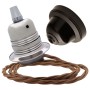 Pendant Kit with Brown Bakelite Ceiling cup E27 Silver Nickel Finish Lampholder and Bronze Flex