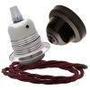Pendant Kit with Brown Bakelite Ceiling cup E27 Silver Nickel Finish Lampholder and Rich Burgundy Flex Pendant Kit with Brown Bakelite Ceiling cup E27 Silver Nickel Finish Lampholder and Rich Burgundy Flex
