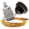 Pendant Kit with Brown Bakelite Ceiling cup E27 Silver Nickel Finish Lampholder and Gold Flex Pendant Kit with Brown Bakelite Ceiling cup E27 Silver Nickel Finish Lampholder and Gold Flex