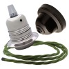 Pendant Kit with Brown Bakelite Ceiling cup E27 Silver Nickel Finish Lampholder and Green Flex Pendant Kit with Brown Bakelite Ceiling cup E27 Silver Nickel Finish Lampholder and Green Flex