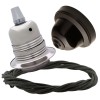 Pendant Kit with Brown Bakelite Ceiling cup E27 Silver Nickel Finish Lampholder and Khaki Green Flex Pendant Kit with Brown Bakelite Ceiling cup E27 Silver Nickel Finish Lampholder and Khaki Green Flex
