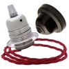 Pendant Kit with Brown Bakelite Ceiling cup E27 Silver Nickel Finish Lampholder and Bright Red Flex Pendant Kit with Brown Bakelite Ceiling cup E27 Silver Nickel Finish Lampholder and Bright Red Flex
