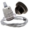 Pendant Kit with Brown Bakelite Ceiling cup E27 Silver Nickel Finish Lampholder and Silver Flex Pendant Kit with Brown Bakelite Ceiling cup E27 Silver Nickel Finish Lampholder and Silver Flex