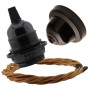 Pendant Kit with Brown Bakelite Ceiling Cup E27 Black Bakelite Lampholder and Antique Gold Flex