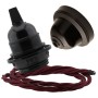 Pendant Kit with Brown Bakelite Ceiling cup E27 Black Bakelite Lampholder and Rich Burgundy Flex