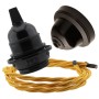 Pendant Kit with Brown Bakelite Ceiling cup E27 Black Bakelite Lampholder and Gold Flex