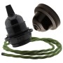 Pendant Kit with Brown Bakelite Ceiling cup E27 Black Bakelite Lampholder and Green Flex
