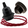 Pendant Kit with Brown Bakelite Ceiling Cup E27 Black Bakelite Lampholder and Bright Red Flex Pendant Kit with Brown Bakelite Ceiling Cup E27 Black Bakelite Lampholder and Bright Red Flex