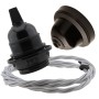 Pendant Kit with Brown Bakelite Ceiling cup E27 Black Bakelite Lampholder and Silver Flex