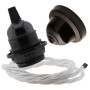 Pendant Kit with Brown Bakelite Ceiling cup E27 Black Bakelite Lampholder and White Flex