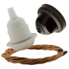 Pendant Kit with Brown Bakelite Ceiling cup E27 White Thermoset Plastic Lampholder and Antique Gold Flex Pendant Kit with Brown Bakelite Ceiling cup E27 White Thermoset Plastic Lampholder and Antique Gold Flex