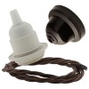 Pendant Kit with Brown Bakelite Ceiling cup E27 White Thermoset Plastic Lampholder and Mocha Brown Flex Pendant Kit with Brown Bakelite Ceiling cup E27 White Thermoset Plastic Lampholder and Mocha Brown Flex