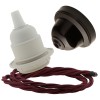 Pendant Kit with Brown Bakelite Ceiling cup E27 White Thermoset Plastic Lampholder and Rich Burgundy Flex Pendant Kit with Brown Bakelite Ceiling cup E27 White Thermoset Plastic Lampholder and Rich Burgundy Flex