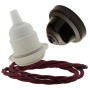 Pendant Kit with Brown Bakelite Ceiling cup E27 White Thermoset Plastic Lampholder and Rich Burgundy Flex