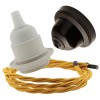Pendant Kit with Brown Bakelite Ceiling cup E27 White Thermoset Plastic Lampholder and Gold Flex Pendant Kit with Brown Bakelite Ceiling cup E27 White Thermoset Plastic Lampholder and Gold Flex