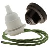 Pendant Kit with Brown Bakelite Ceiling cup E27 White Thermoset Plastic Lampholder and Green Flex Pendant Kit with Brown Bakelite Ceiling cup E27 White Thermoset Plastic Lampholder and Green Flex