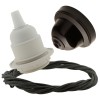 Pendant Kit with Brown Bakelite Ceiling cup E27 White Thermoset Plastic Lampholder and Khaki Green Flex Pendant Kit with Brown Bakelite Ceiling cup E27 White Thermoset Plastic Lampholder and Khaki Green Flex