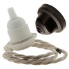 Pendant Kit with Brown Bakelite Ceiling cup E27 White Thermoset Plastic Lampholder and Linen Flex Pendant Kit with Brown Bakelite Ceiling cup E27 White Thermoset Plastic Lampholder and Linen Flex