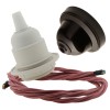 Pendant Kit with Brown Bakelite Ceiling cup E27 White Thermoset Plastic Lampholder and Dusky Pink Flex Pendant Kit with Brown Bakelite Ceiling cup E27 White Thermoset Plastic Lampholder and Dusky Pink Flex