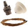 Ivory Bakelite Ceiling Pendant Kit with B22 Antique Brass Lampholder and Antique Gold Flex